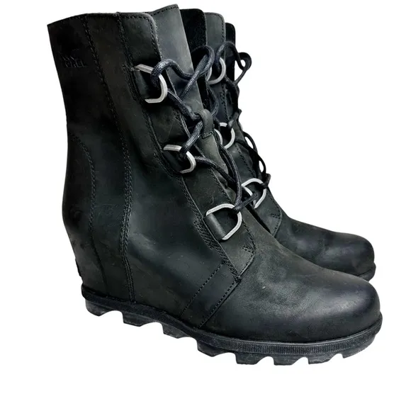 Sorel Joan of Arctic Wedge II Ankle Boots Black Leather SZ 10