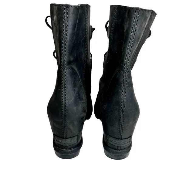 Sorel Joan of Arctic Wedge II Ankle Boots Black Leather SZ 10