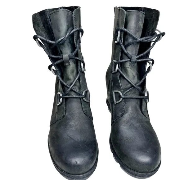 Sorel Joan of Arctic Wedge II Ankle Boots Black Leather SZ 10