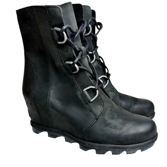Sorel Joan of Arctic Wedge II Ankle Boots Black Leather SZ 10