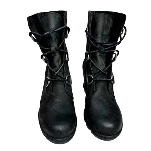 Sorel Joan of Arctic Wedge II Ankle Boots Black Leather SZ 10