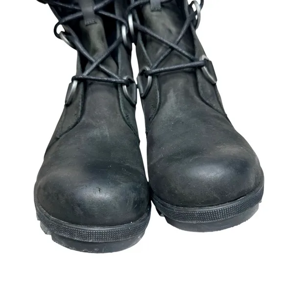 Sorel Joan of Arctic Wedge II Ankle Boots Black Leather SZ 10