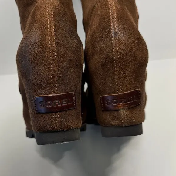 SOREL Joan Of Artic Lace Up Waterproof Leather Tall Wedge Boots Brown Sz 7