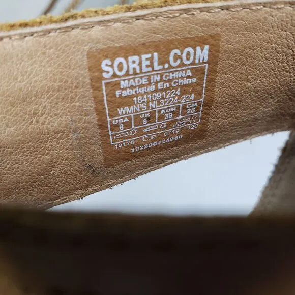 Sorel Joanie II Tan Leather Lace Up Gladiator Wedge Sandals Womens Size 8