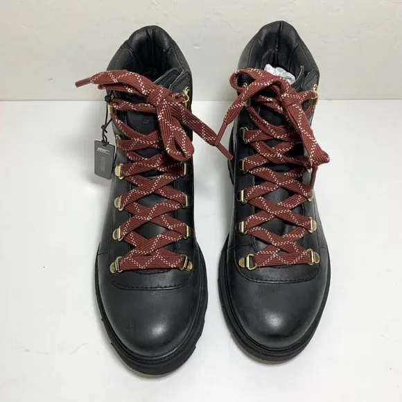 Sorel Lennox Waterproof Hiker STKD Boots Leather Lace Up Booties Black Size 8.5