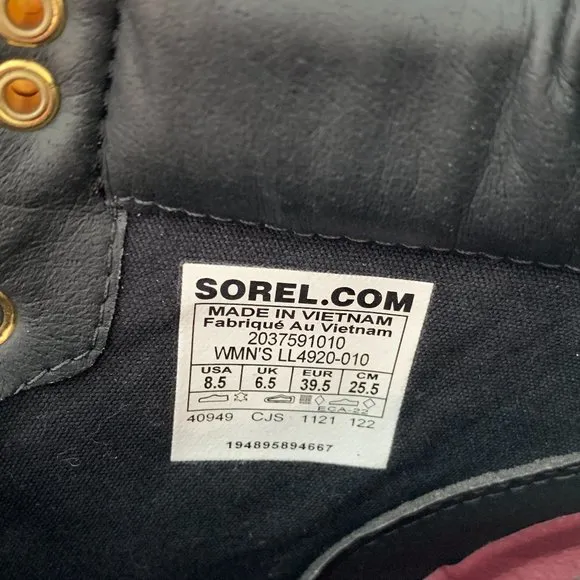 Sorel Lennox Waterproof Hiker STKD Boots Leather Lace Up Booties Black Size 8.5