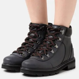 Sorel Lennox Waterproof Hiker STKD Boots Leather Lace Up Booties Black Size 8.5