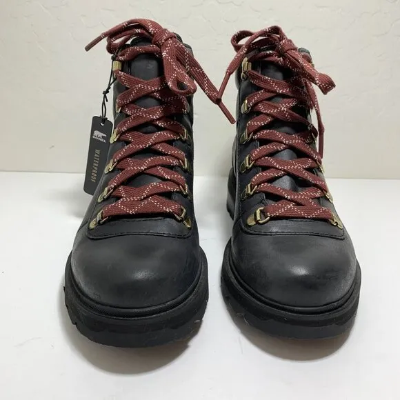Sorel Lennox Waterproof Hiker STKD Boots Leather Lace Up Booties Black Size 8.5