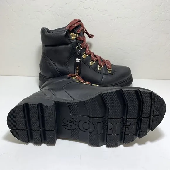Sorel Lennox Waterproof Hiker STKD Boots Leather Lace Up Booties Black Size 8.5