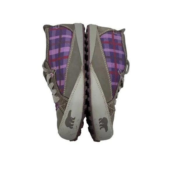 Sorel Mackenzie Purple Plaid Leather Hiking Shoes Size 3 Kids