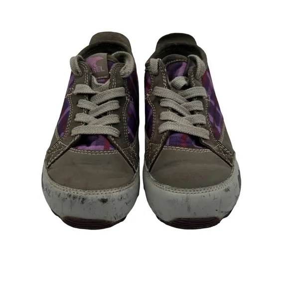 Sorel Mackenzie Purple Plaid Leather Hiking Shoes Size 3 Kids