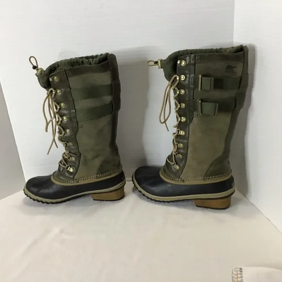 Sorel NL2273-213 Waterproof Tall Conquest CarlyLeather Olive Green Women’s Sz 9