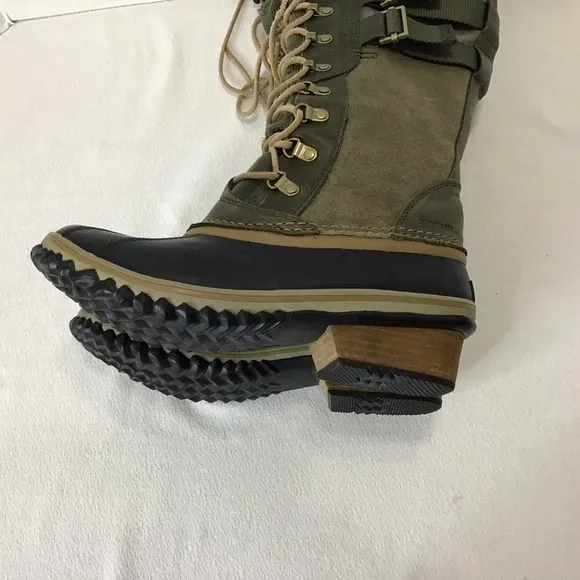 Sorel NL2273-213 Waterproof Tall Conquest CarlyLeather Olive Green Women’s Sz 9