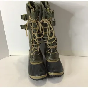 Sorel NL2273-213 Waterproof Tall Conquest CarlyLeather Olive Green Women’s Sz 9