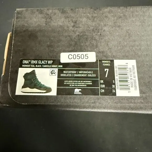 Sorel Ona RMX Glacy Waterproof Boots 7 Midnight Teal Black