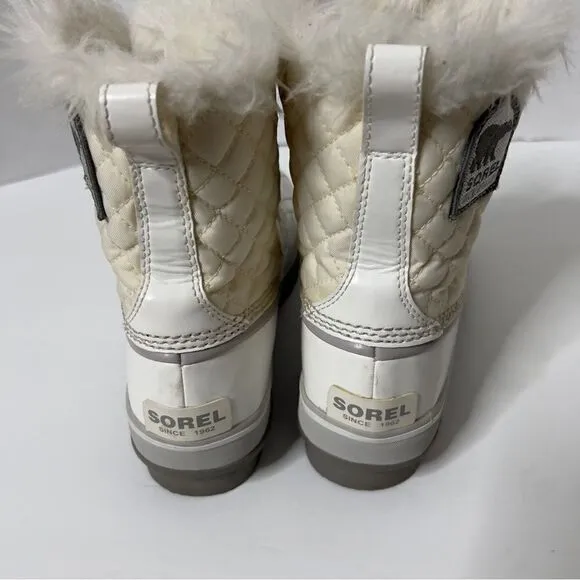 Sorel Torino White Patent Fur Lining Waterproof Chunky Boots Size 7