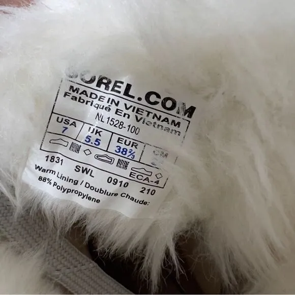Sorel Torino White Patent Fur Lining Waterproof Chunky Boots Size 7