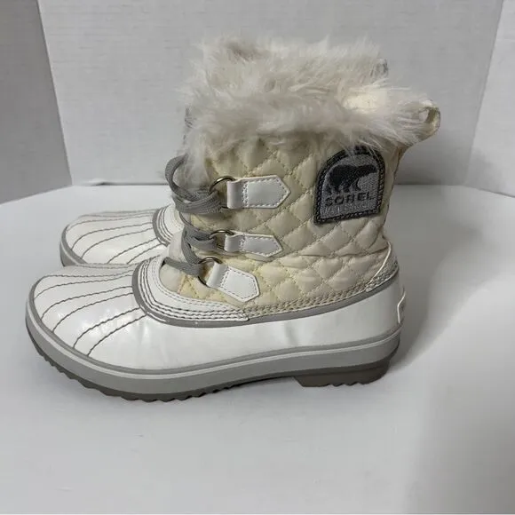 Sorel Torino White Patent Fur Lining Waterproof Chunky Boots Size 7