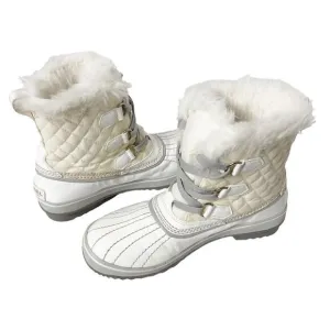 Sorel Torino White Patent Fur Lining Waterproof Chunky Boots Size 7
