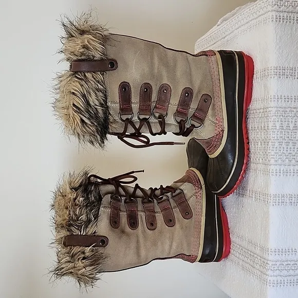 SOREL waterproof faux fur lined boots genuine leather rubber winter boots sz 7