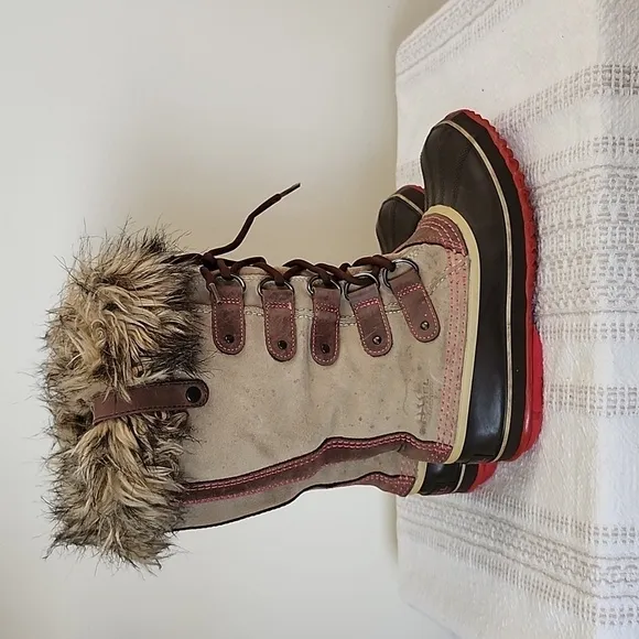 SOREL waterproof faux fur lined boots genuine leather rubber winter boots sz 7