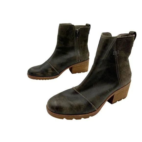 Sorel Women’s Cate Bootie Waterproof Leather Ankle Boots Green