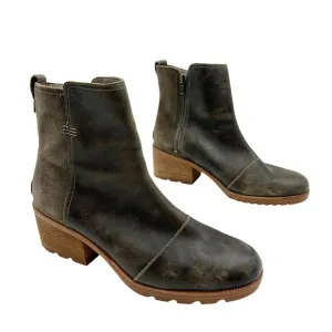 Sorel Women’s Cate Bootie Waterproof Leather Ankle Boots Green