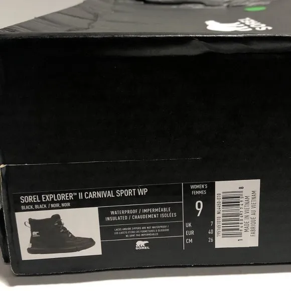 Sorel Women’s Explorer II Carnival Sport, Black Waterproof Booties, Size 9M