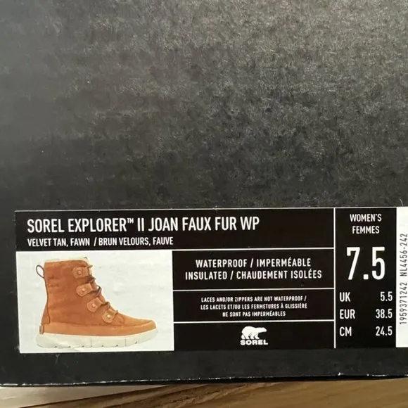 Sorel Women's Explorer II Joan Faux Fur Waterproof Boots Tan, Size 7.5 M