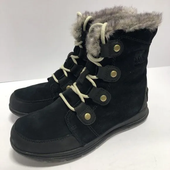 Sorel Women’s Explorer Joan, Black Waterproof Winter Boots, Size 7.5M
