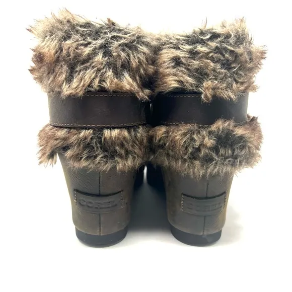Sorel Womens Joan of Arctic Wedge Ankle Boots Sz 11 Waterproof Leather Faux-Fur