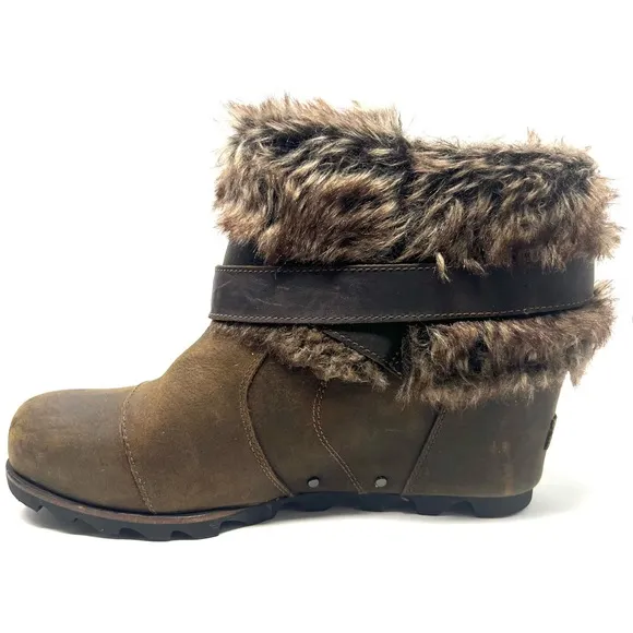 Sorel Womens Joan of Arctic Wedge Ankle Boots Sz 11 Waterproof Leather Faux-Fur