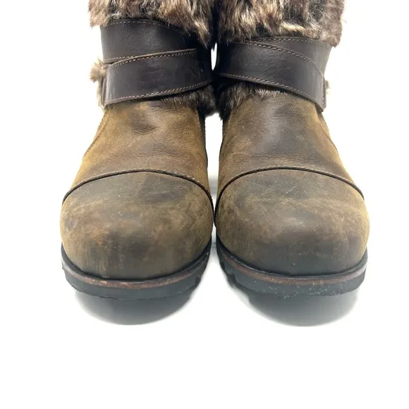 Sorel Womens Joan of Arctic Wedge Ankle Boots Sz 11 Waterproof Leather Faux-Fur