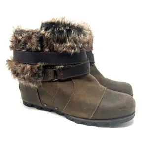 Sorel Womens Joan of Arctic Wedge Ankle Boots Sz 11 Waterproof Leather Faux-Fur
