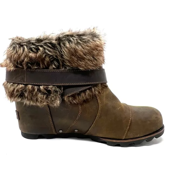 Sorel Womens Joan of Arctic Wedge Ankle Boots Sz 11 Waterproof Leather Faux-Fur