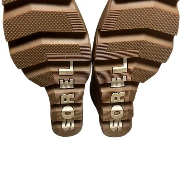 SOREL Women's Joan Uptown Lace Bootie — Waterproof Leather Wedge Boots Khaki 9