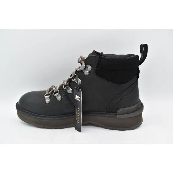 Sorel Womens Size 7.5 Hi Line Hiker Jet Black Waterproof Leather Lace Up Boots