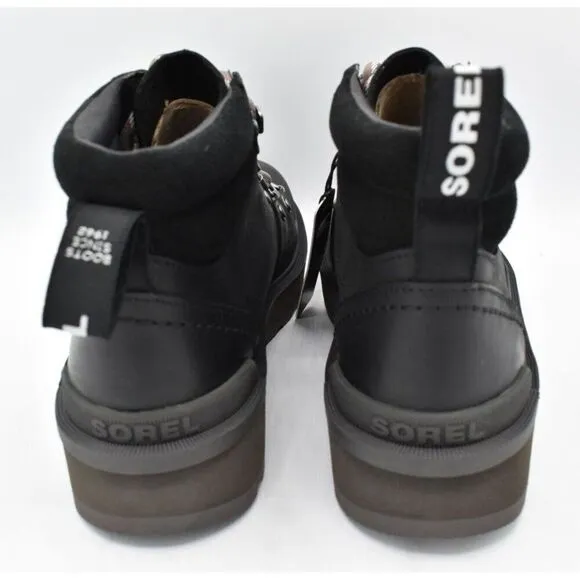 Sorel Womens Size 7.5 Hi Line Hiker Jet Black Waterproof Leather Lace Up Boots