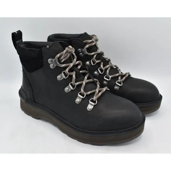 Sorel Womens Size 7.5 Hi Line Hiker Jet Black Waterproof Leather Lace Up Boots