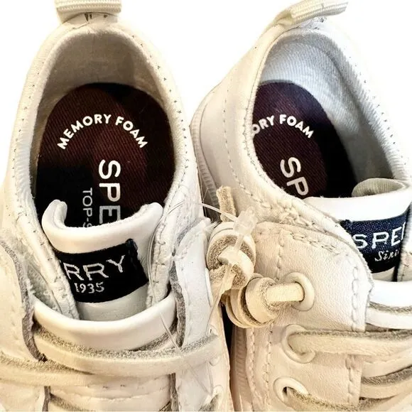 Sperry Crest Vibe‎ Jr Leather Sneaker Girl's Size 5M All White Shoes