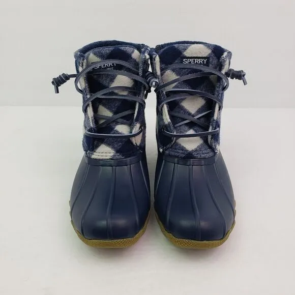 Sperry Top Sider Saltwater Youth Size 1Y Blue Plaid Wool Waterproof Duck Boot