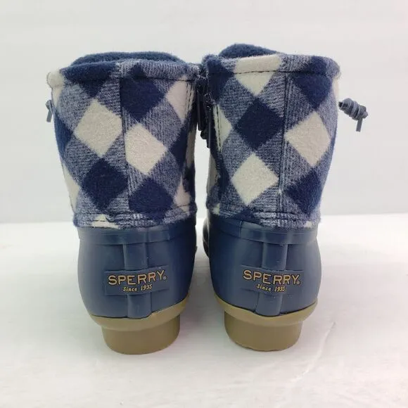 Sperry Top Sider Saltwater Youth Size 1Y Blue Plaid Wool Waterproof Duck Boot