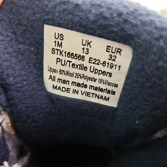 Sperry Top Sider Saltwater Youth Size 1Y Blue Plaid Wool Waterproof Duck Boot