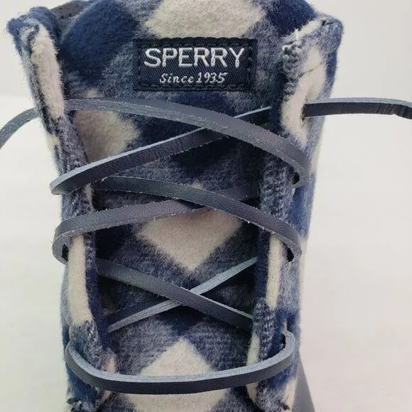Sperry Top Sider Saltwater Youth Size 1Y Blue Plaid Wool Waterproof Duck Boot