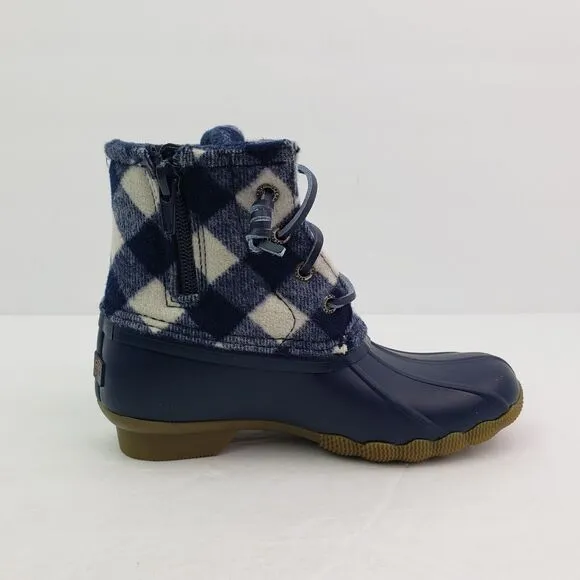 Sperry Top Sider Saltwater Youth Size 1Y Blue Plaid Wool Waterproof Duck Boot