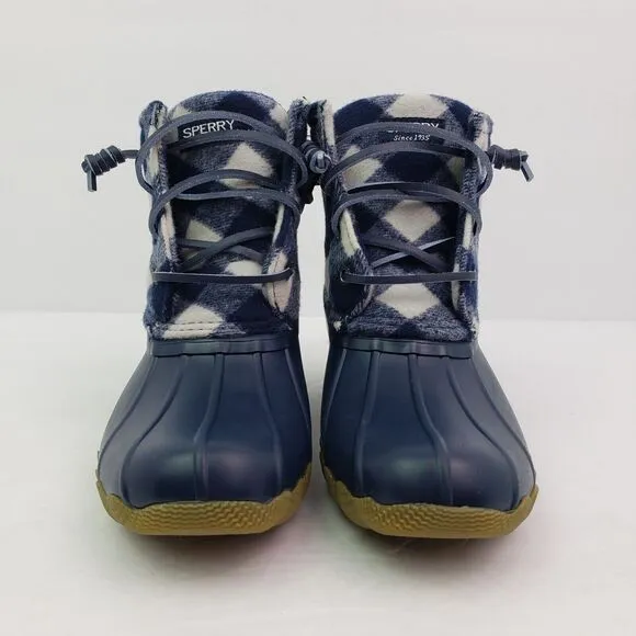 Sperry Top Sider Saltwater Youth Size 1Y Blue Plaid Wool Waterproof Duck Boot