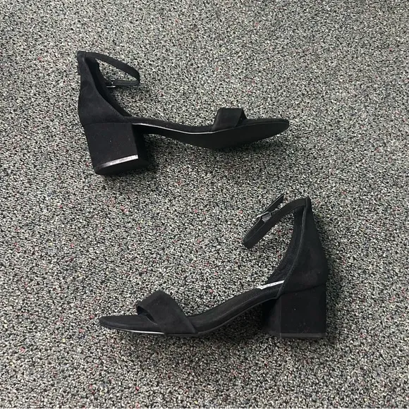 STEVE MADDEN IRENEEW Black Suede Block Strappy Kitten Heels Leather Shoes Sz 9