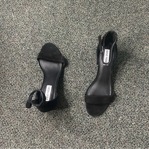 STEVE MADDEN IRENEEW Black Suede Block Strappy Kitten Heels Leather Shoes Sz 9