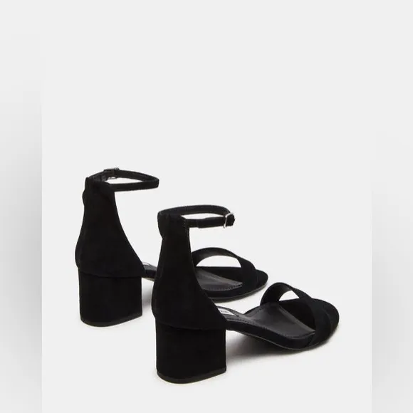 STEVE MADDEN IRENEEW Black Suede Block Strappy Kitten Heels Leather Shoes Sz 9