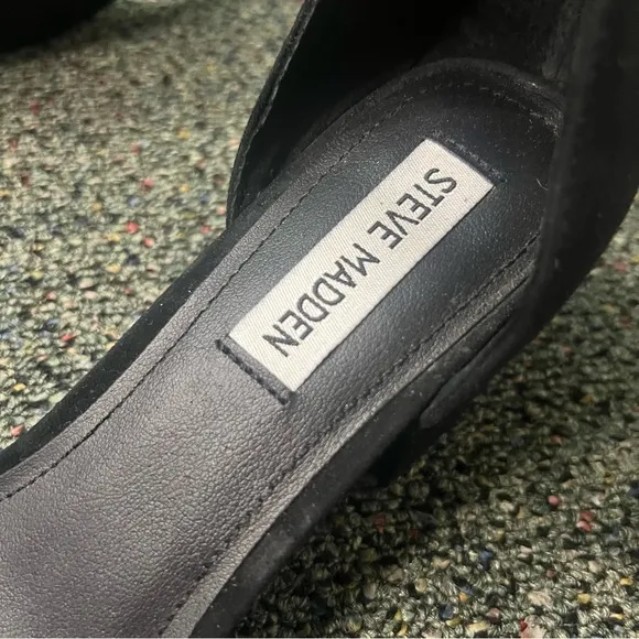 STEVE MADDEN IRENEEW Black Suede Block Strappy Kitten Heels Leather Shoes Sz 9